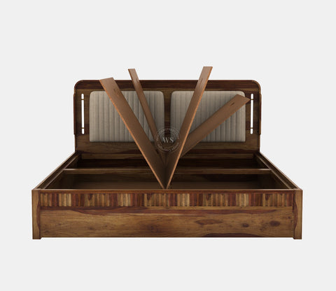 Lotus Premium Sheesham Wood Bed with Box Storage (King Size, Teak Finish)
