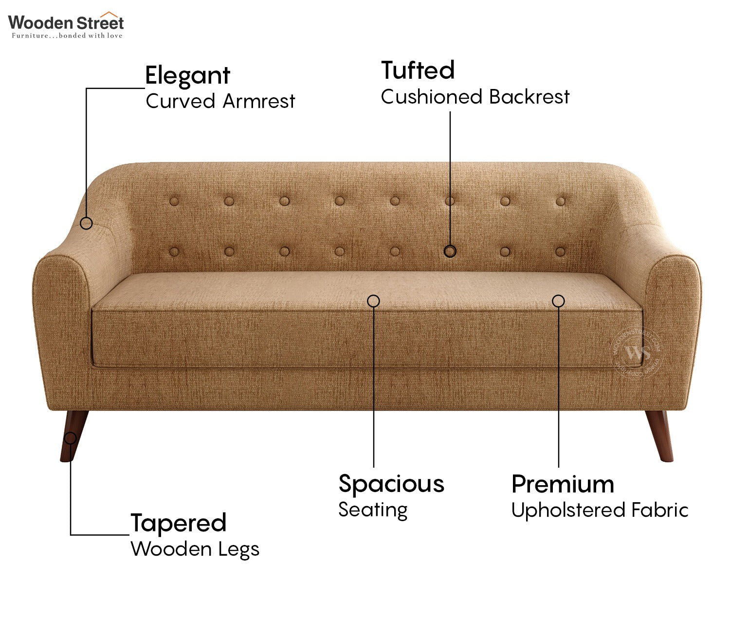 Sibert 3 Seater Fabric Sofa (Beach Cream)