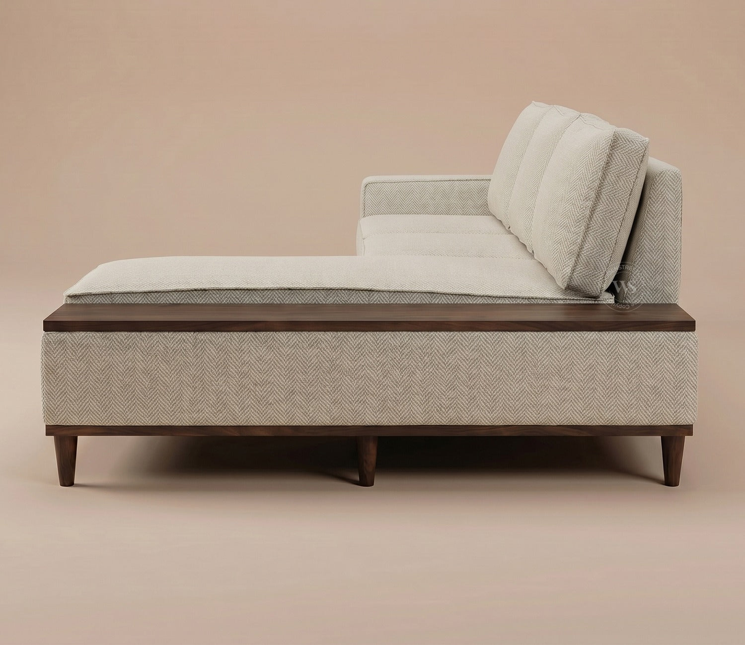 Ashion Premium Right Aligned L Shape Sofa with Built-in Side Wooden Deck (Cottage Ivory)