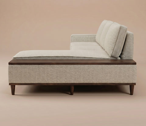Ashion Premium Right Aligned L Shape Sofa with Built-in Side Wooden Deck (Cottage Ivory)