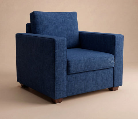 Albus One Seater Fabric Sofa (Cotton, Iris Blue)