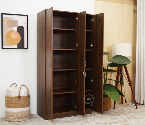 Kayden 3 Door Multi Utility Wardrobe With Lock (Columbian Walnut Finish)