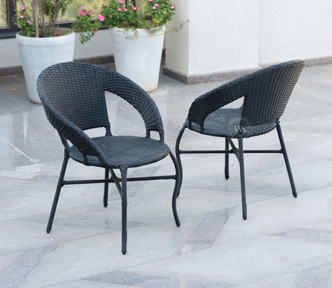 Milano Wicker Outdoor Garden Chairs -Set of 2 (Black)