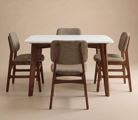 Vivara 4 Seater Dinining Set with Valence Quartz-Top Table and Vinara Upholstered Chair (Sand Brown)