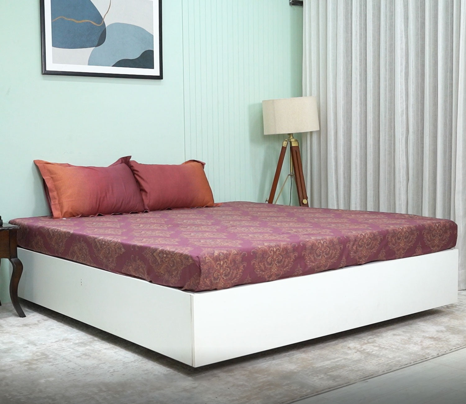 Mandala Flat Cotton Bed Sheet King Size with 2 Pillow Covers (Red)