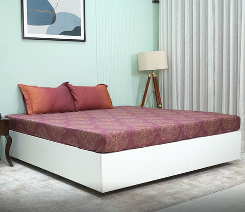 Mandala Flat Cotton Bed Sheet King Size with 2 Pillow Covers (Red)
