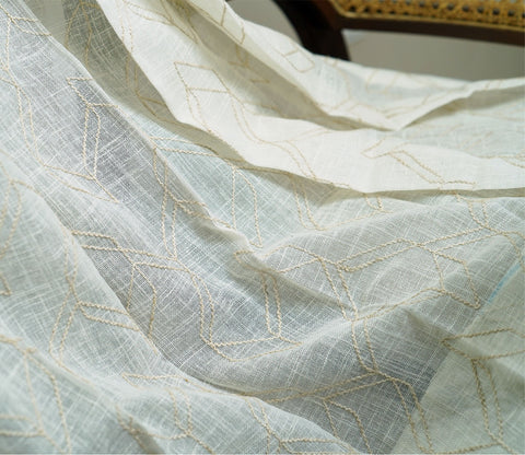 Threaded Patterned 1 Piece Sheer Curtain (Beige, 7 Feet)