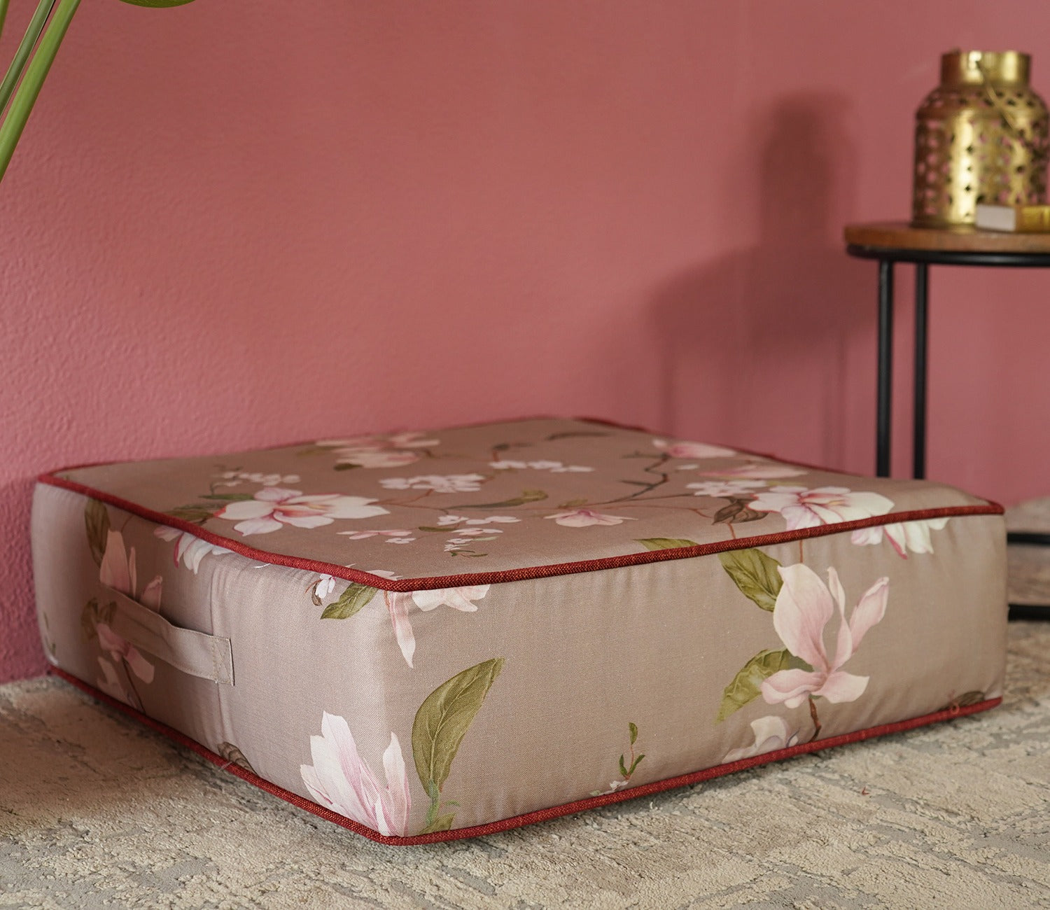 Elara Floor Cushion With Bolster - 24 X 24 Inch (Cotton, Magnolia Beige)