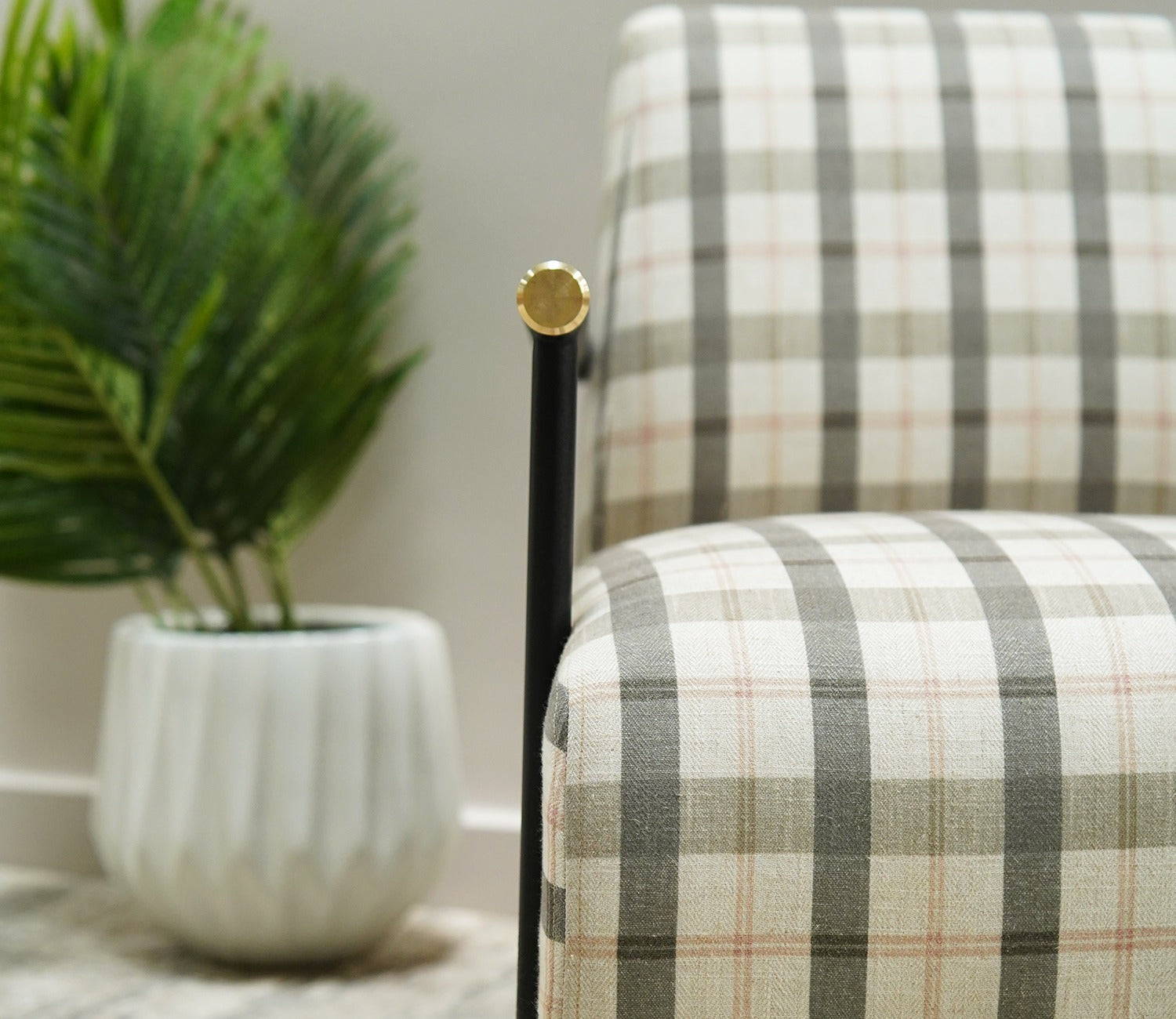 Valentina Metal Lounge Chair (Green Checkered, Black Finish)