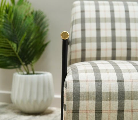 Valentina Metal Lounge Chair (Green Checkered, Black Finish)