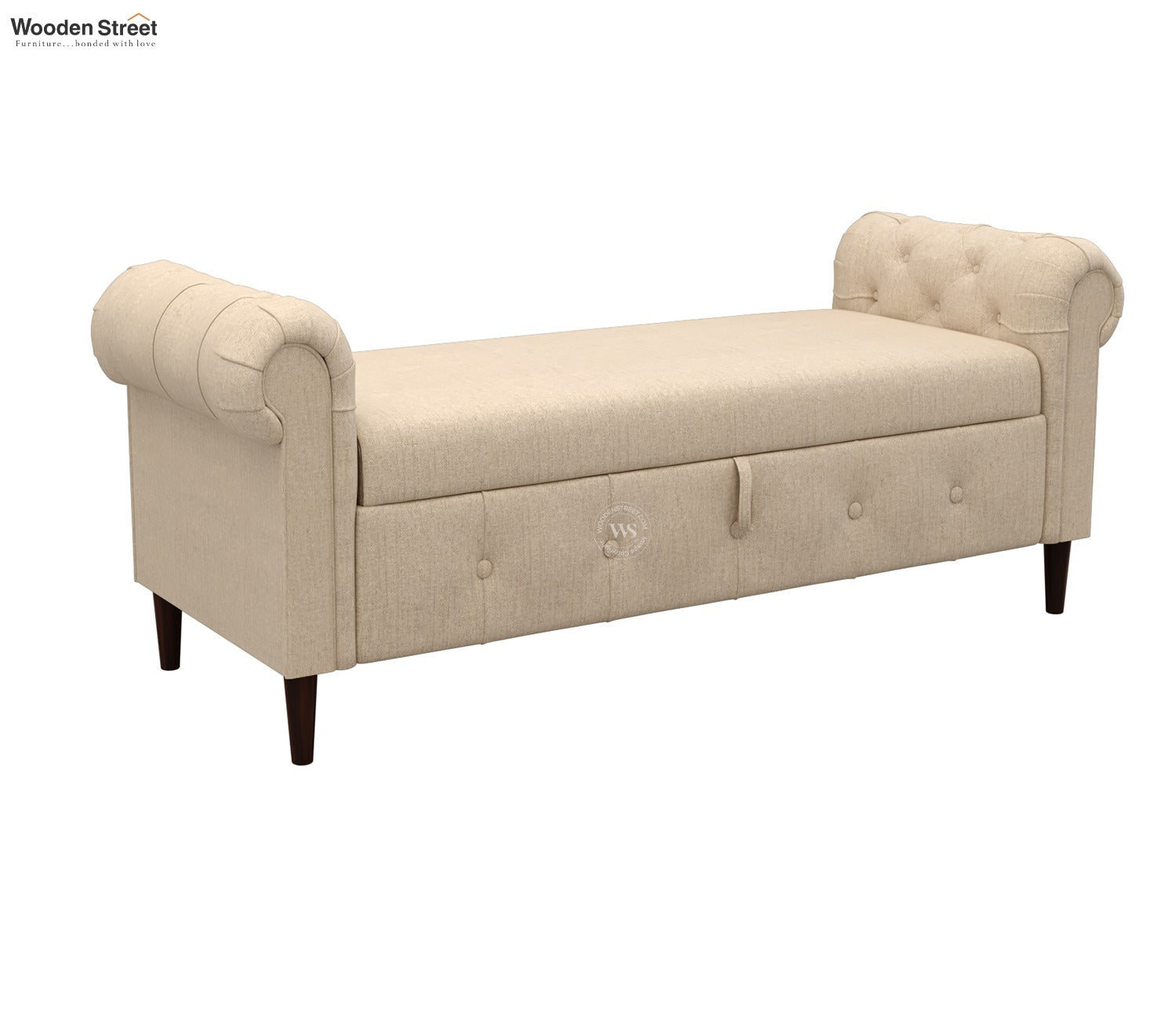 Velo Cushioned Hand Carved Sofa Bench With Hidden Storage (Jade Ivory)