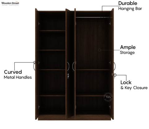 Kayden 4 Door Multi Utility Wardrobe With Mirror (Columbian Walnut Finish)