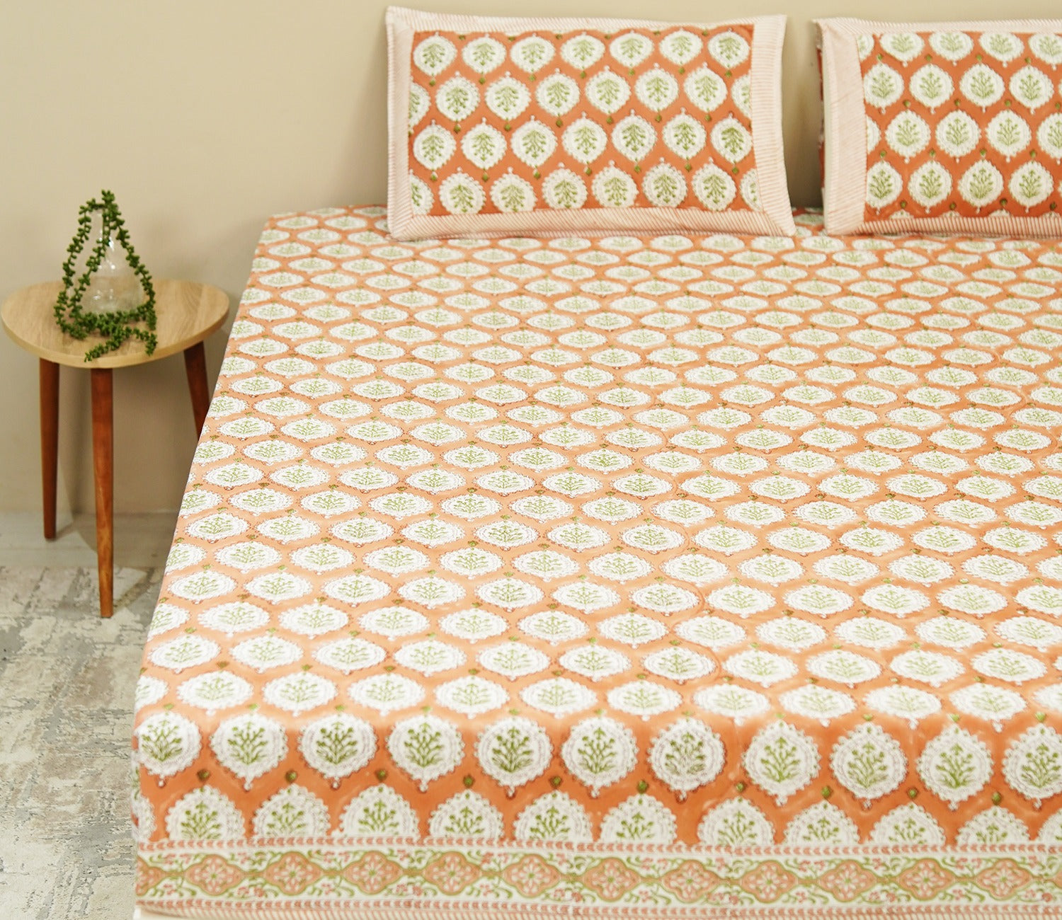200 TC Floral Motif Double Bed Sheet - 100% Pure Cotton Bedsheet King Size With 2 Pillow Covers