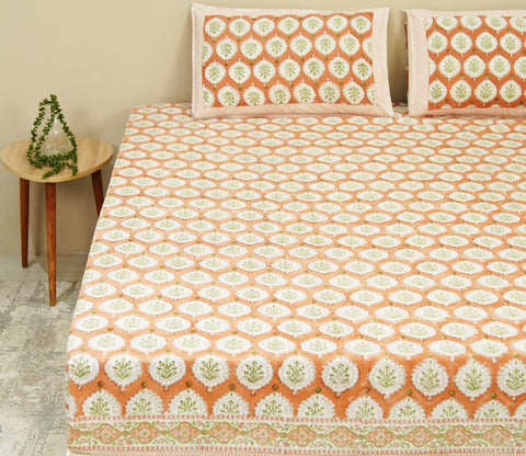 200 TC Floral Motif Double Bed Sheet - 100% Pure Cotton Bedsheet King Size With 2 Pillow Covers