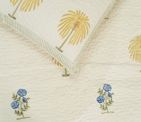 Raeni Tropical Palm Tree Voile Cotton Double Bed Cover King Size