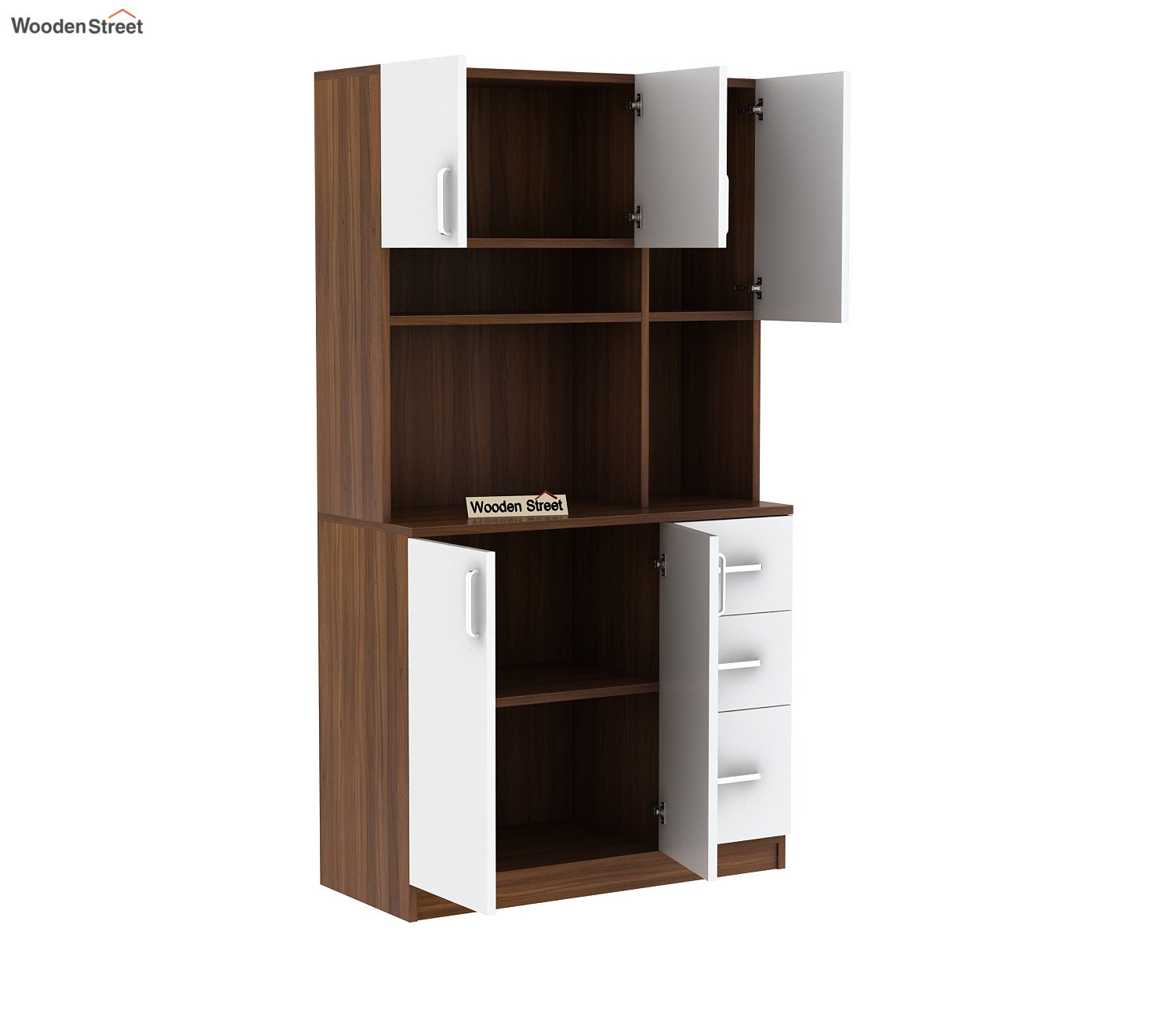 Piero Kitchen Cabinet (Exotic Teak-Frosty White Finish)