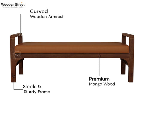 Elle Mango Wood Upholstered Bench with Ginger Bread Leatherette (Teak Finish)