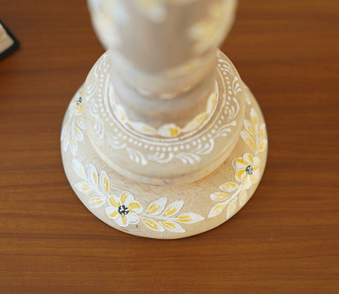 Adiva Floral Hand Painted Wooden Small Pillar Candle Stand