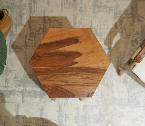 Samiha Sheesham Wood Carved Side End Table (Teak Finish)