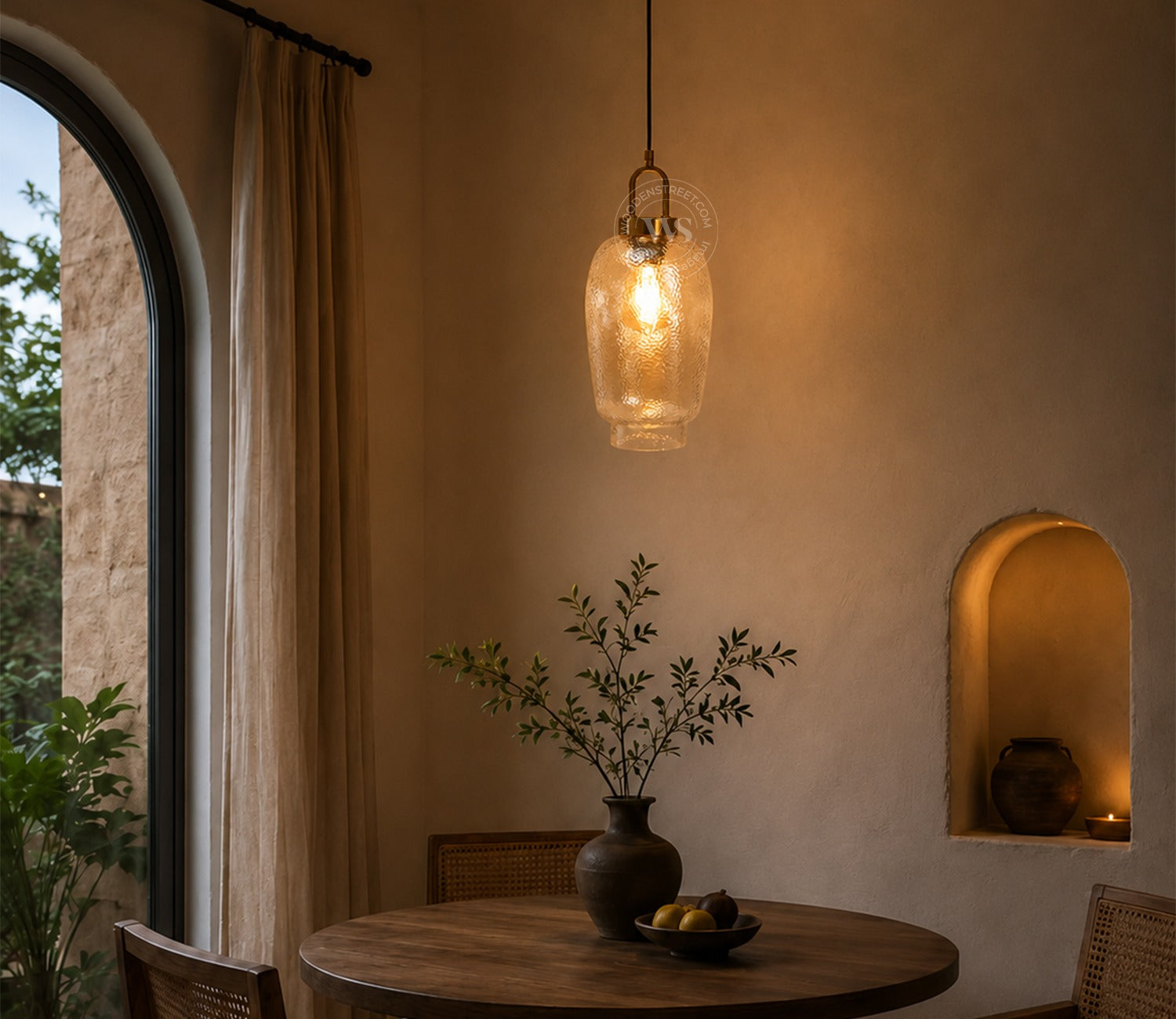 Elision Textured Glass and Metal Hanging Light (Gold, L)