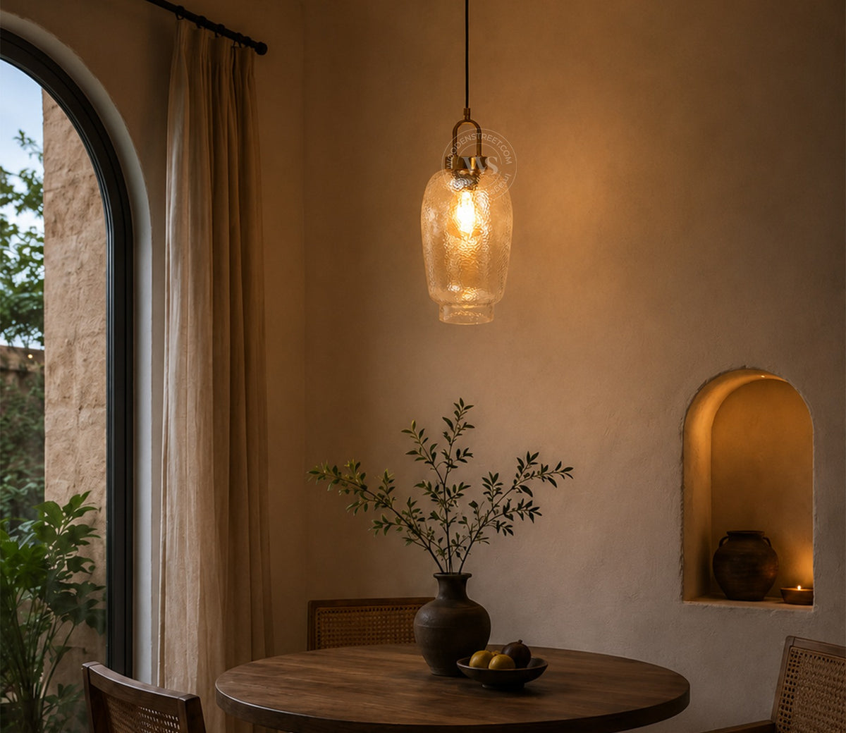 Elision Textured Glass and Metal Hanging Light (Gold, L)