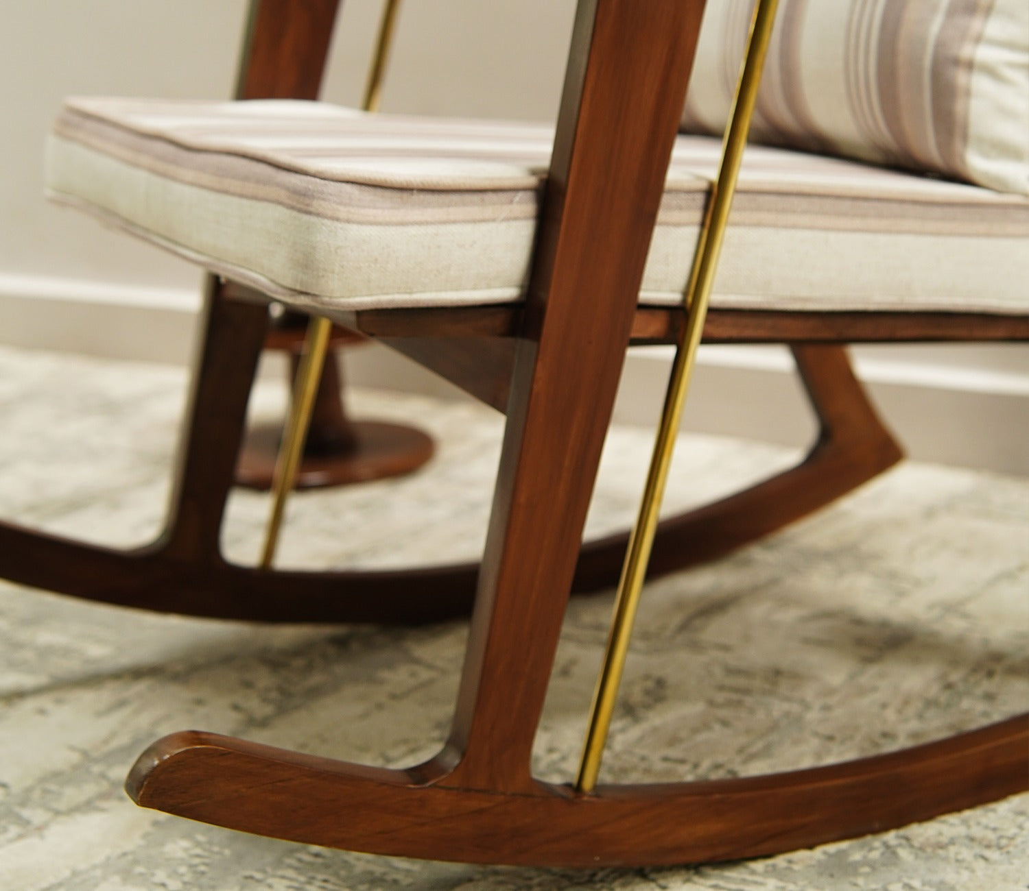Aranya Sheesham Wood Rocking Chair (Teak Finish, Cream Stripe)