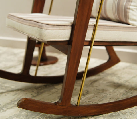 Aranya Sheesham Wood Rocking Chair (Teak Finish, Cream Stripe)