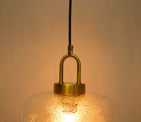 Elision Textured Glass and Metal Hanging Light (Gold, M)