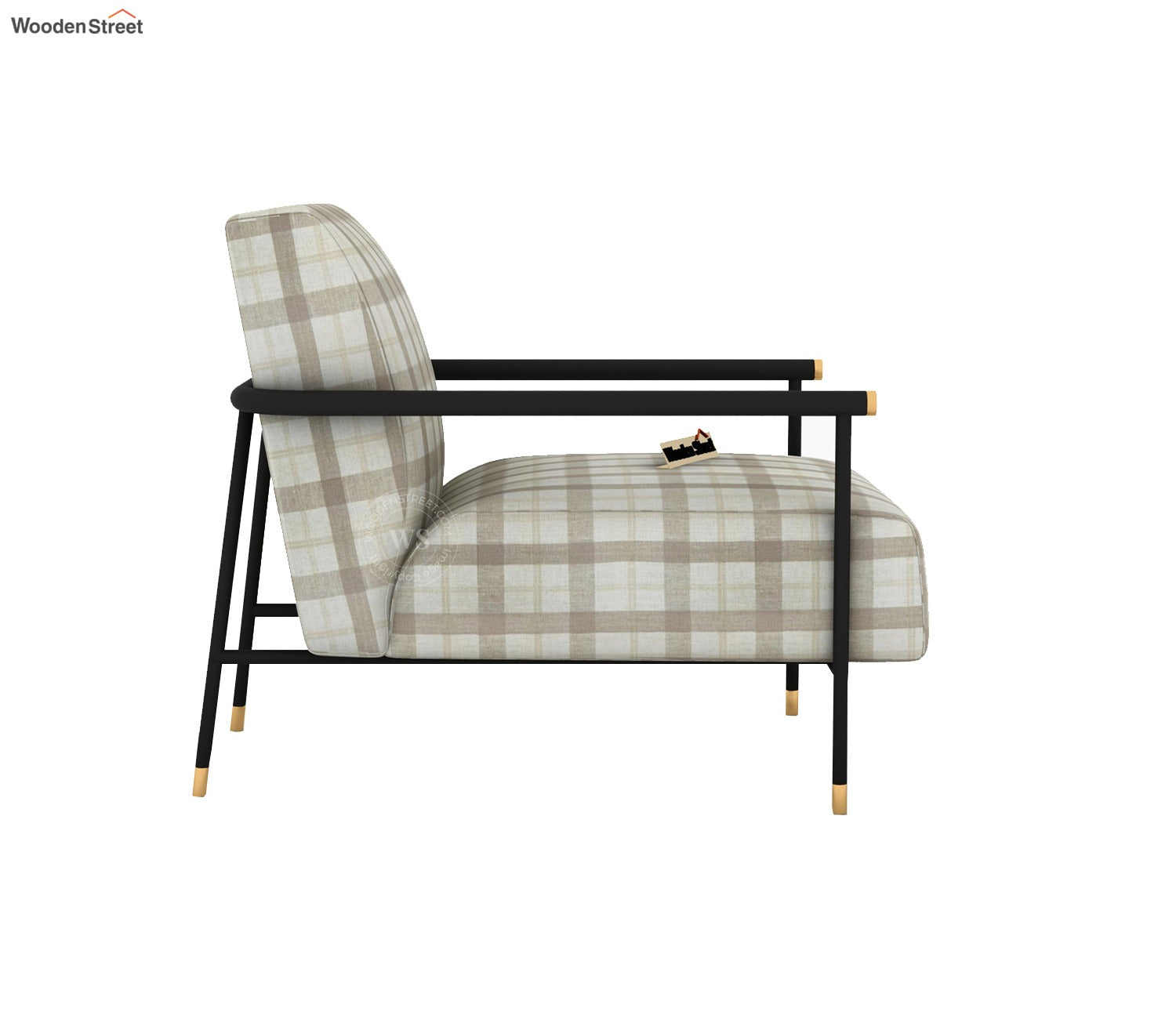 Valentina Metal Lounge Chair (Cream Checkered, Black Finish)