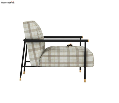 Valentina Metal Lounge Chair (Cream Checkered, Black Finish)