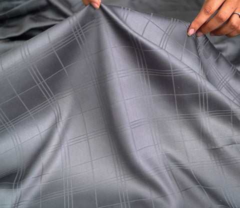 Dobby Checks Organic Bamboo 300 TC 2 Pillowcases and 1 Fitted Bedsheet (Grey, King Size)