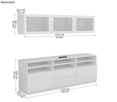 Delfino Engineered Wood Modular TV Unit With Ample Storage | TV Media Console Suitable For Up To 65 Inch TV (White Finish)