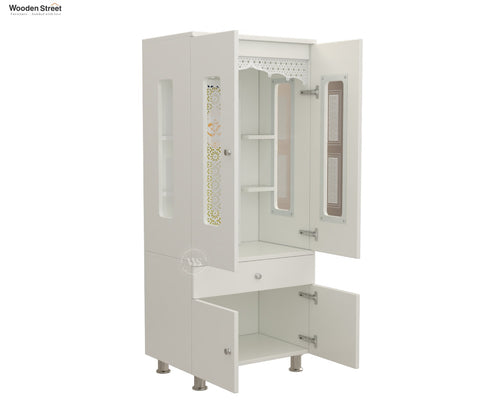 Atharv Engineered Wood Home Temple With Inbuilt LED Light System (White Finish)