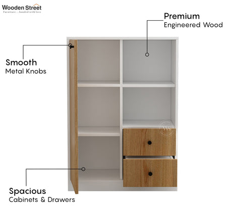 Agatha Modern Bookshelf with Open & Closed Storage, Textured Fronts (Engineered Wood, Santana Pattern)