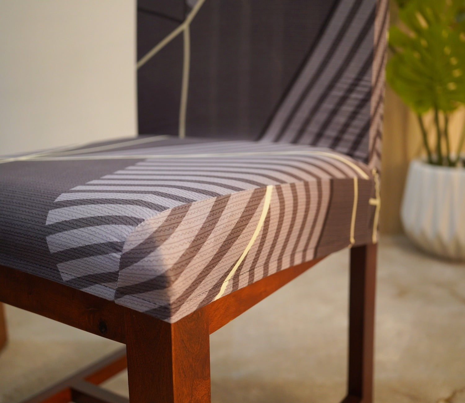 Cason Elastic Abstract Printed Polyester Spandex Dining Chair Cover Set Of 1 (Grey)