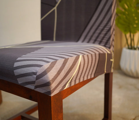 Cason Elastic Abstract Printed Polyester Spandex Dining Chair Cover Set Of 1 (Grey)