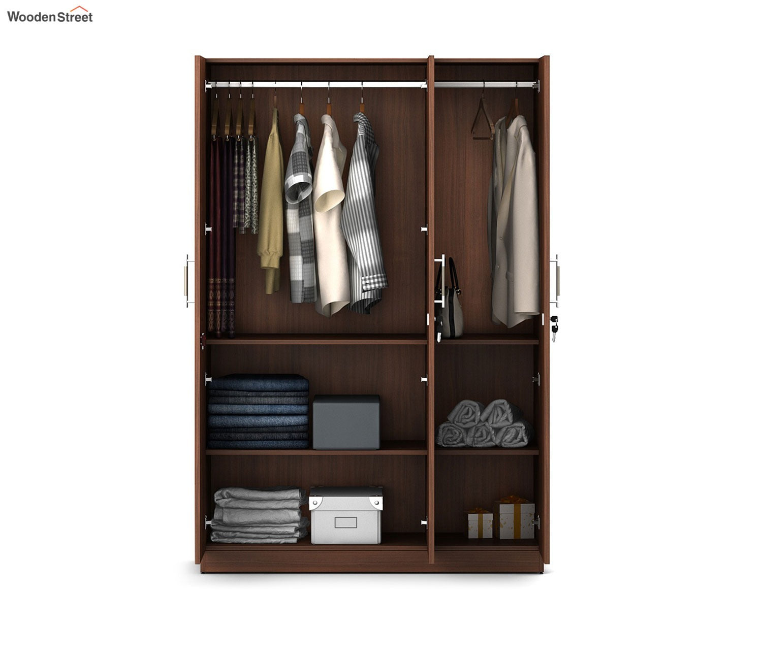Kosmo Optima 3 Door Engineer Wood Wardrobe (Exotic Teak Finish)