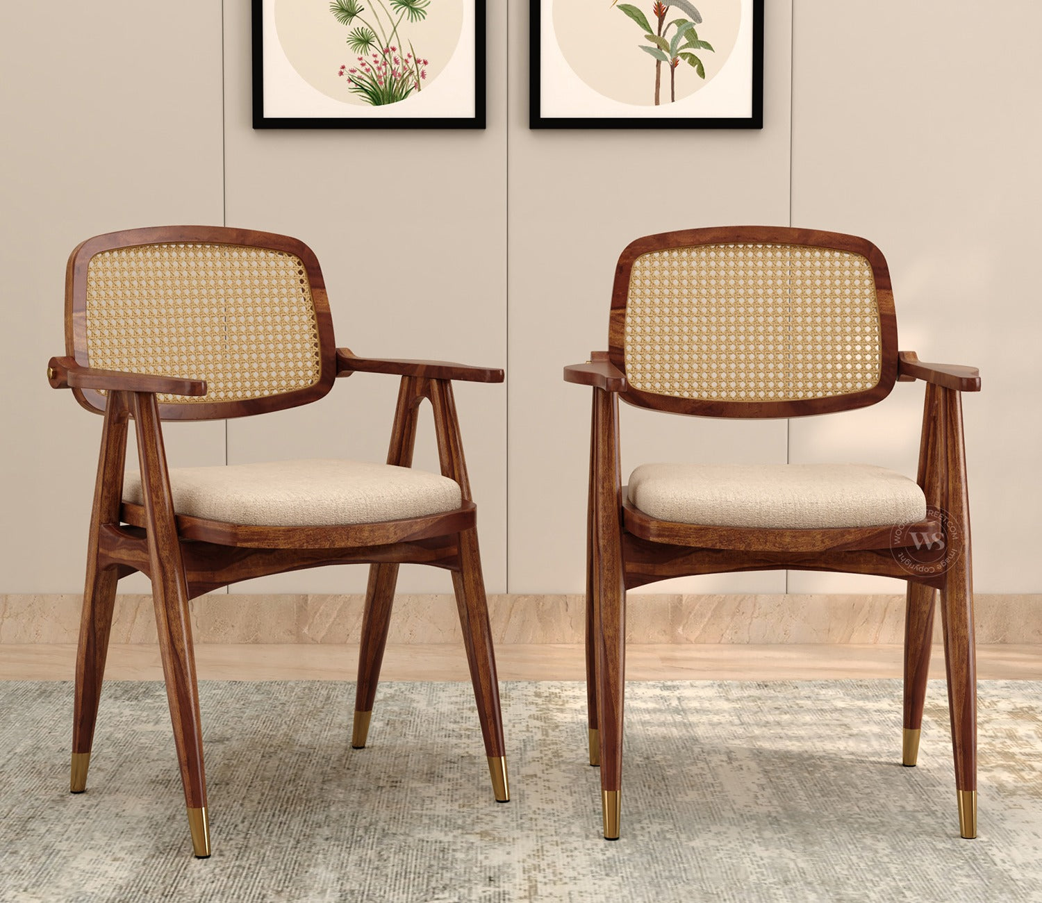 Adira Sheesham Wood Dining Chair- Set of 2 (Teak Finish)