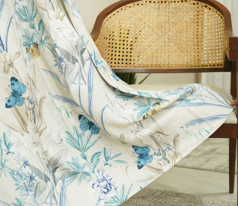 Butterfly 1 Piece Light-Filtering Curtain (Blue, 7 Feet)