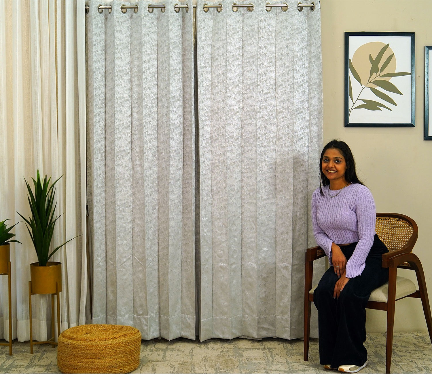 Shiny Textured Blackout 1 Piece Curtain (Grey, 7 Feet)