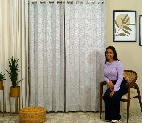 Shiny Textured Blackout 1 Piece Curtain (Grey, 7 Feet)