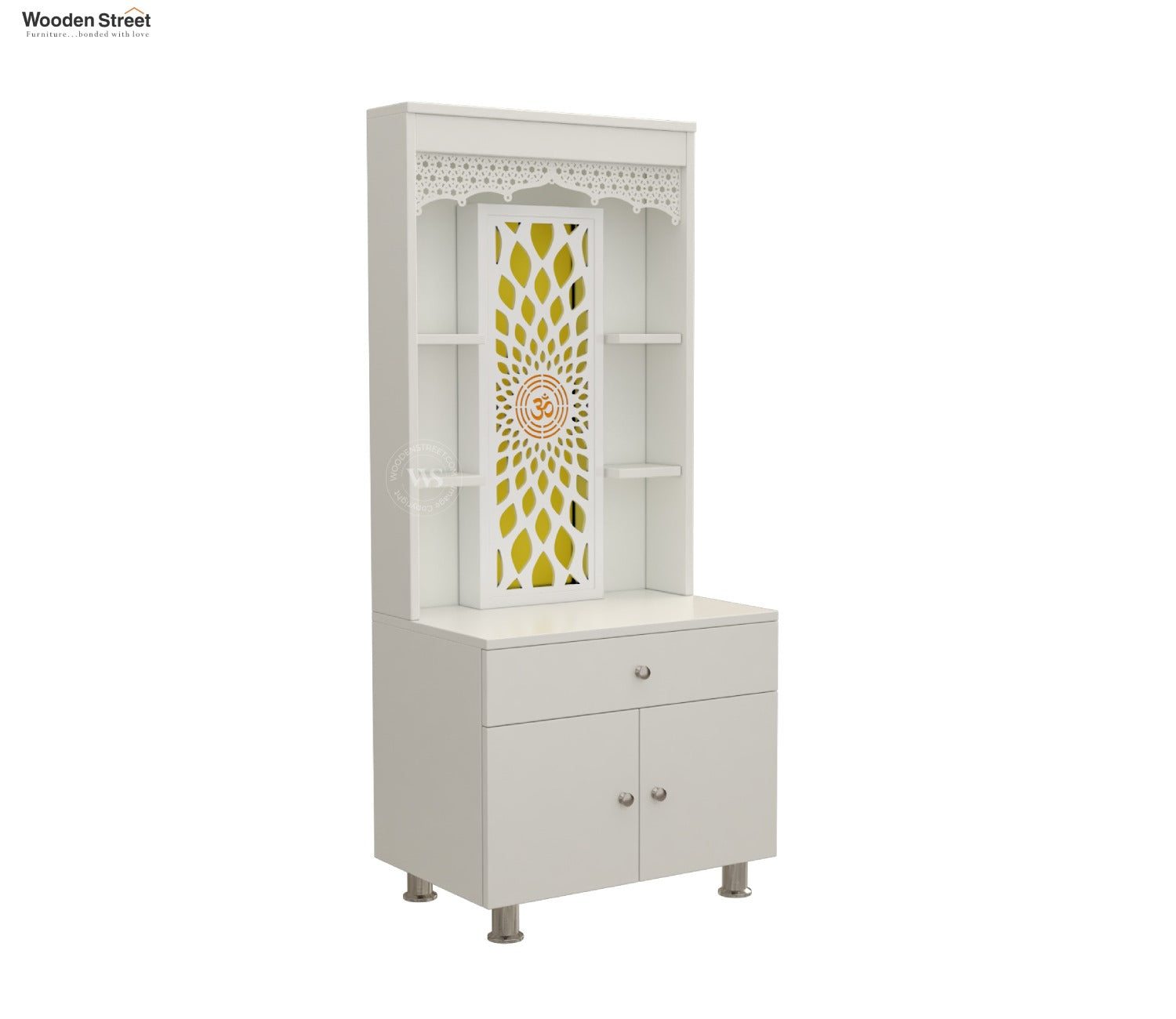 Vidyut Engineered Wood Home Temple With Inbuilt LED Light System (White Finish)