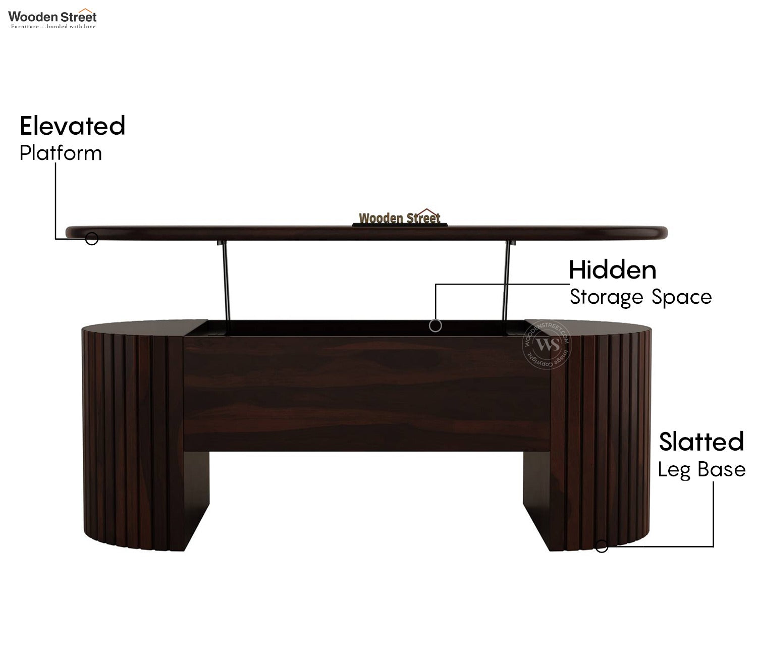 Silvia Lift Top Sheesham Wood Coffee Table with Hidden Storage Compartment (Walnut Finish)