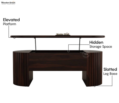 Silvia Lift Top Sheesham Wood Coffee Table with Hidden Storage Compartment (Walnut Finish)