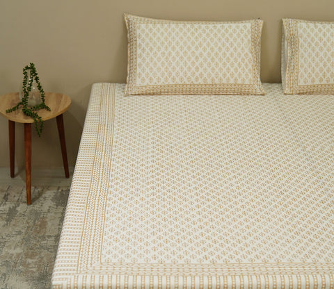 200 TC Double Bed Sheet - Alys Positional Percale Cotton Bedsheet King Size With 2 Pillow Covers
