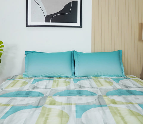 Circle 180 TC Flat Pure Cotton King Size Bedsheet With 2 Pillow Covers (Blue)