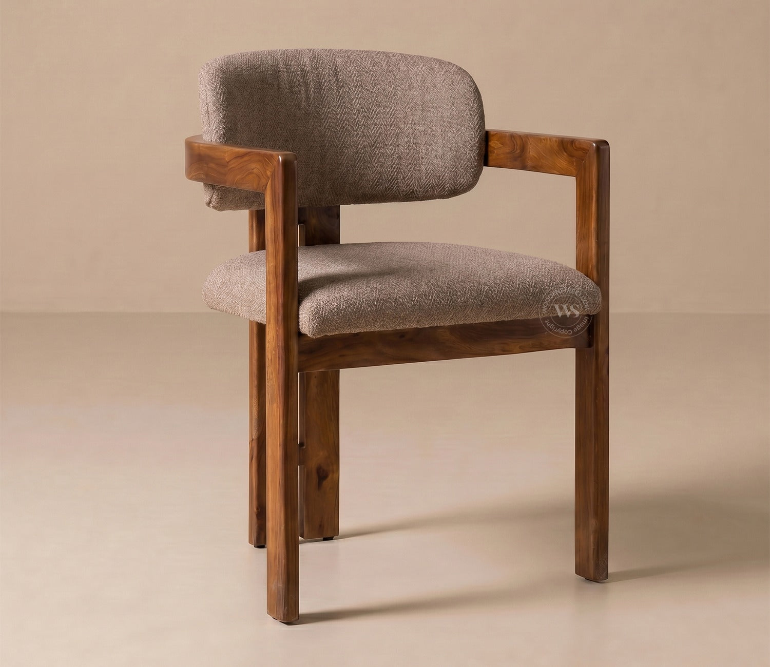 Kaaya Sheesham Wood Arm Chair with Premium Upholstery (Sand Brown)