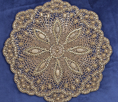 Beaded Velvet Cushion Covers - Set of 2 (Blue, 18 x 18 inch)