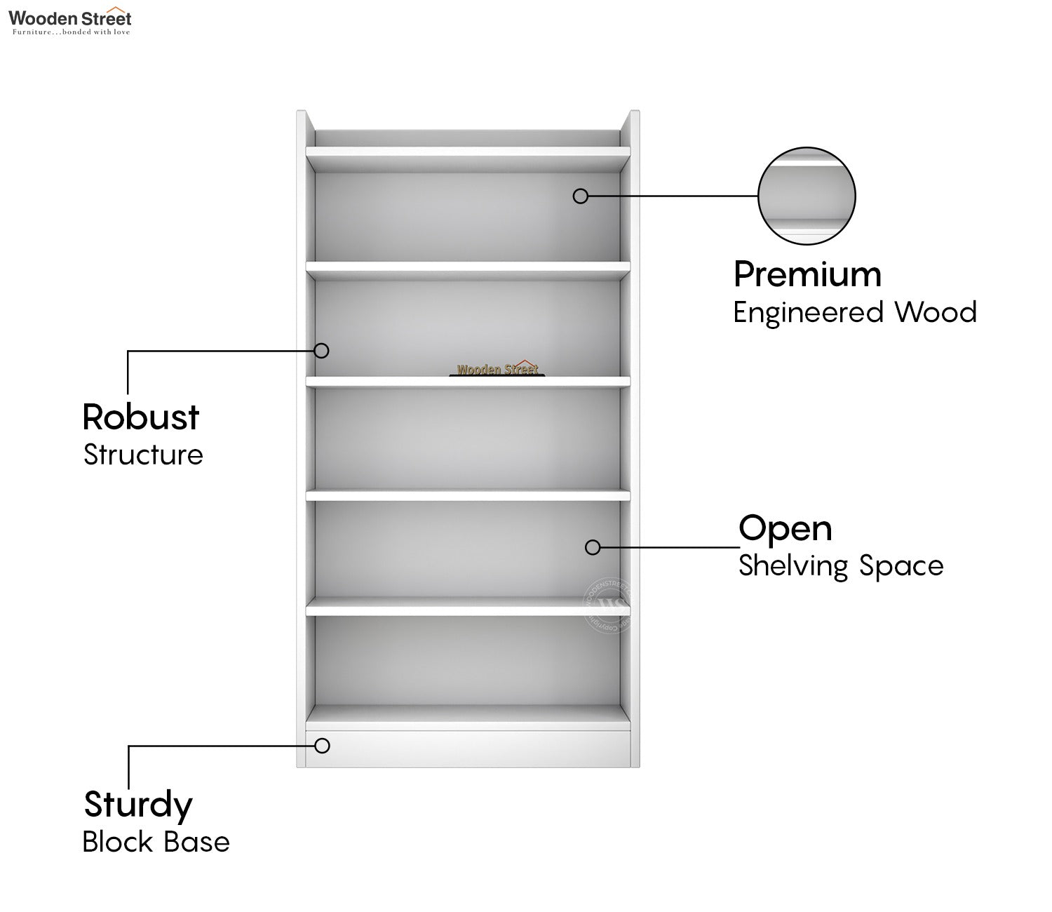 Arcane Engineered Wood Book Shelf With Multiple Storage Space (Frosty White Finish)