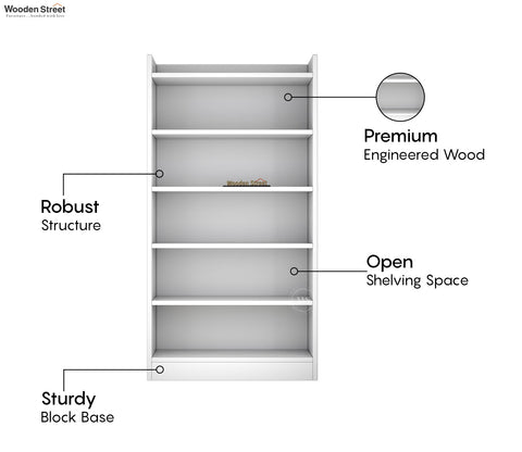 Arcane Engineered Wood Book Shelf With Multiple Storage Space (Frosty White Finish)